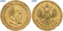 World Coins - Russia, Alexander III, 10 Roubles, 1889, Saint Petersburg, Gold, NGC,