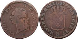 World Coins - France, Louis XVI, Sol, Sol ou sou, 1787, La Rochelle, Copper,