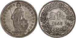 World Coins - Switzerland, 2 Francs, Helvetia, 1945, Bern, Silver, , KM:21