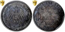 World Coins - GERMANY - EMPIRE, Wilhelm II, 1/2 Mark, 1918, Berlin, Silver, PCGS, MS(65-70)