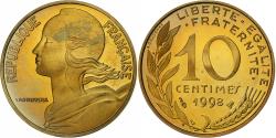 World Coins - France, 10 Centimes, Marianne, 1998, Paris, Proof / BE, Aluminum-Bronze,