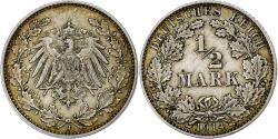 World Coins - GERMANY - EMPIRE, 1/2 Mark, 1914, Hambourg, Silver, , KM:17