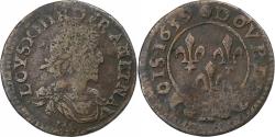 World Coins - France, Louis XIII, Double Tournois, 1639, Axe Loire-Rhône, Copper,
