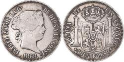 World Coins - Coin, Philippines, Isabel II, 50 Centimos, 1868, , Silver, KM:147