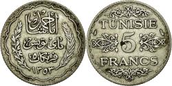 World Coins - Coin, Tunisia, Ahmad Pasha Bey, 5 Francs, 1936, Paris, , Silver, KM:261