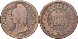 World Coins - France, Decime, Dupré, AN 4 (1795-96), Paris, Modification du 2 décimes