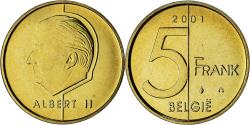 World Coins - Belgium, Albert II, 5 Francs, 5 Frank, 2001, série FDC,
