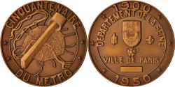 World Coins - France, Medal, Ville de Paris, Cinquantenaire du métro, Railway, 1950