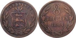 World Coins - Guernsey, 8 Doubles, 1864, Heaton, Copper, , KM:7