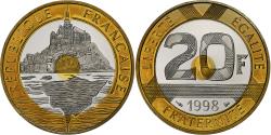 World Coins - France, 20 Francs, Mont Saint Michel, 1998, Monnaie de Paris, Proof