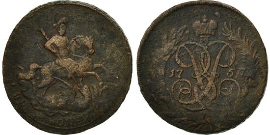た*ろ様 1786年EM ロシア 帝国5ペックス銅貨　カトリーネ2世　二頭の鷲 lunatrading_17167