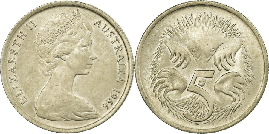 Coin, Australia, Elizabeth II, 5 Cents, 1966, , Copper-nickel, KM:64