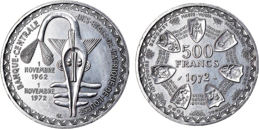 Coin, West African States, 500 Francs, 1972, , Silver, KM:7