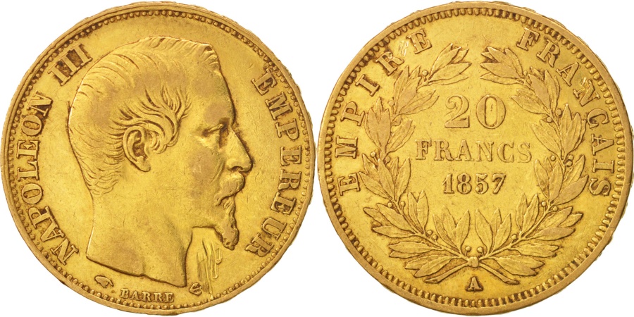 France, Napoleon III, 20 Francs, 1857, Paris, , Gold, KM 781.1