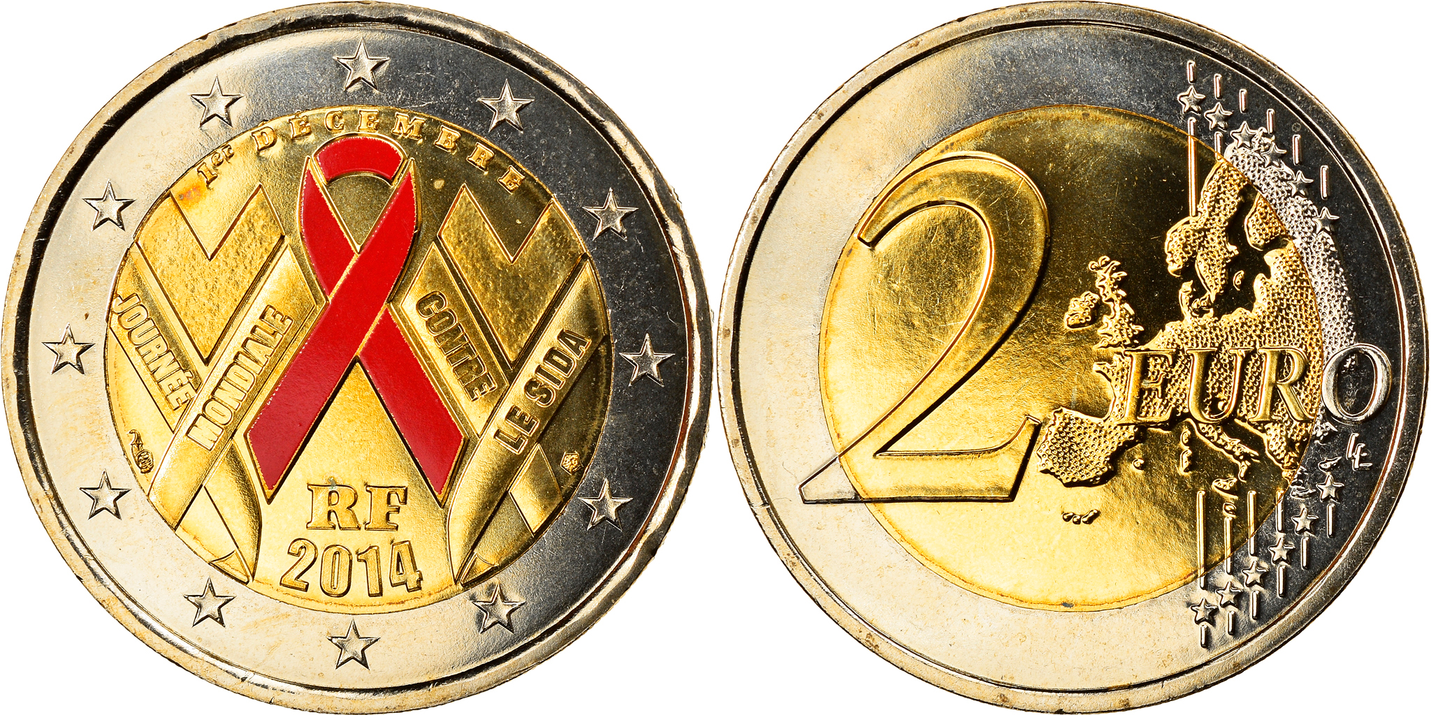 Piece 2 Euros Journée Mondiale Contre Le Sida 2014 France, 2 Euro, Journée mondiale de la lutte contre le Sida, 2014, BU