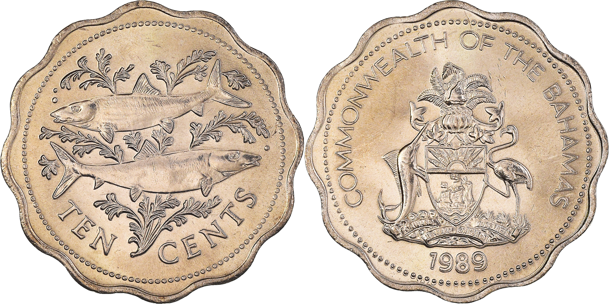 Coin, Bahamas, Elizabeth II, 10 Cents, 1989, Franklin Mint