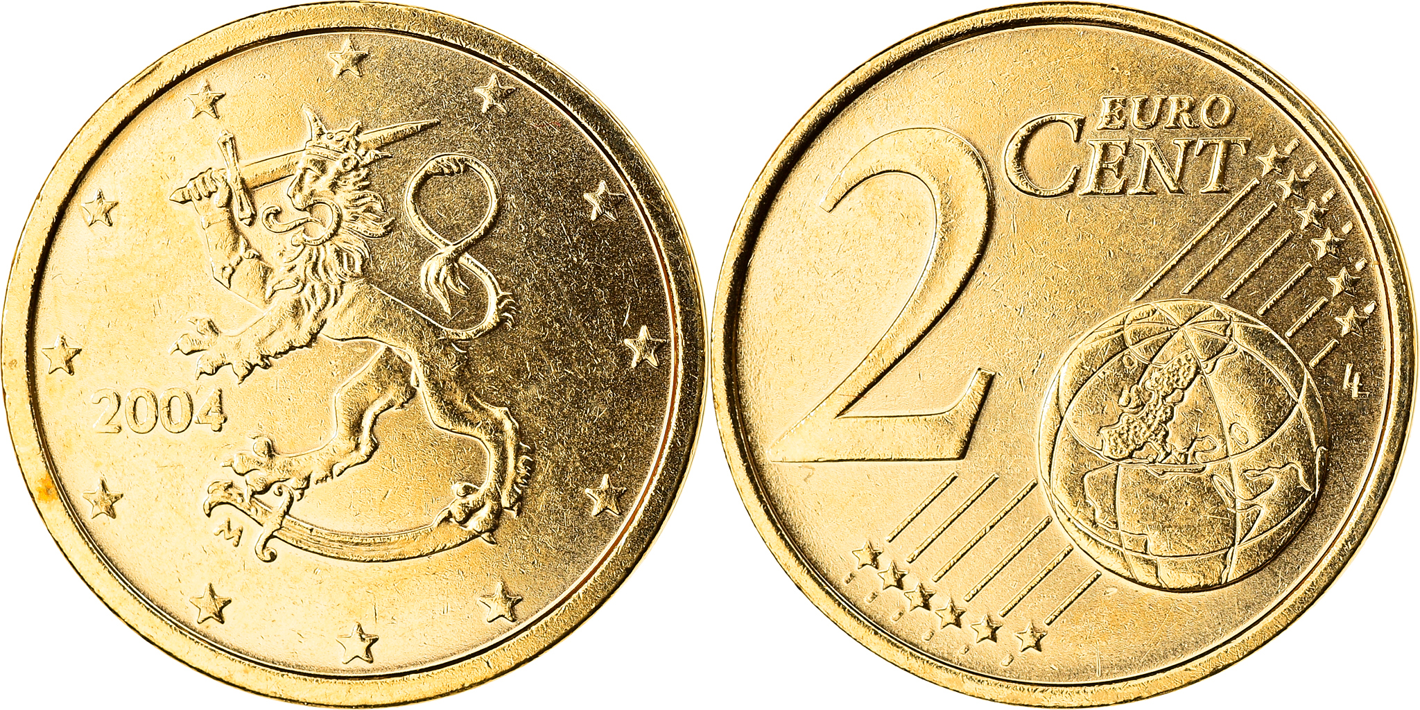 Finland, 2 Euro Cent, 2004, Vantaa, gold-plated coin, , Copper Plated