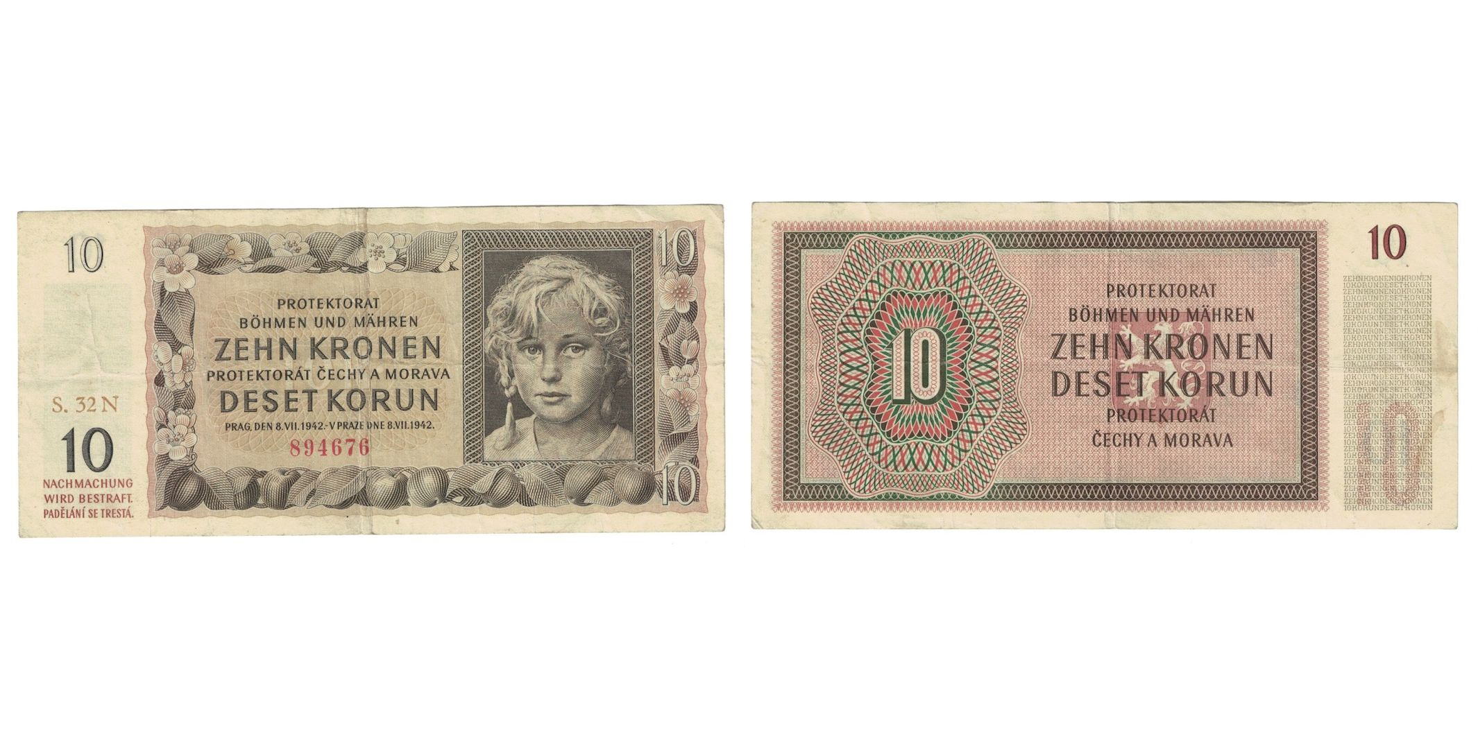 Banknote, Bohemia and Moravia, 10 Korun, 1942, 1942-07-08, KM:8a