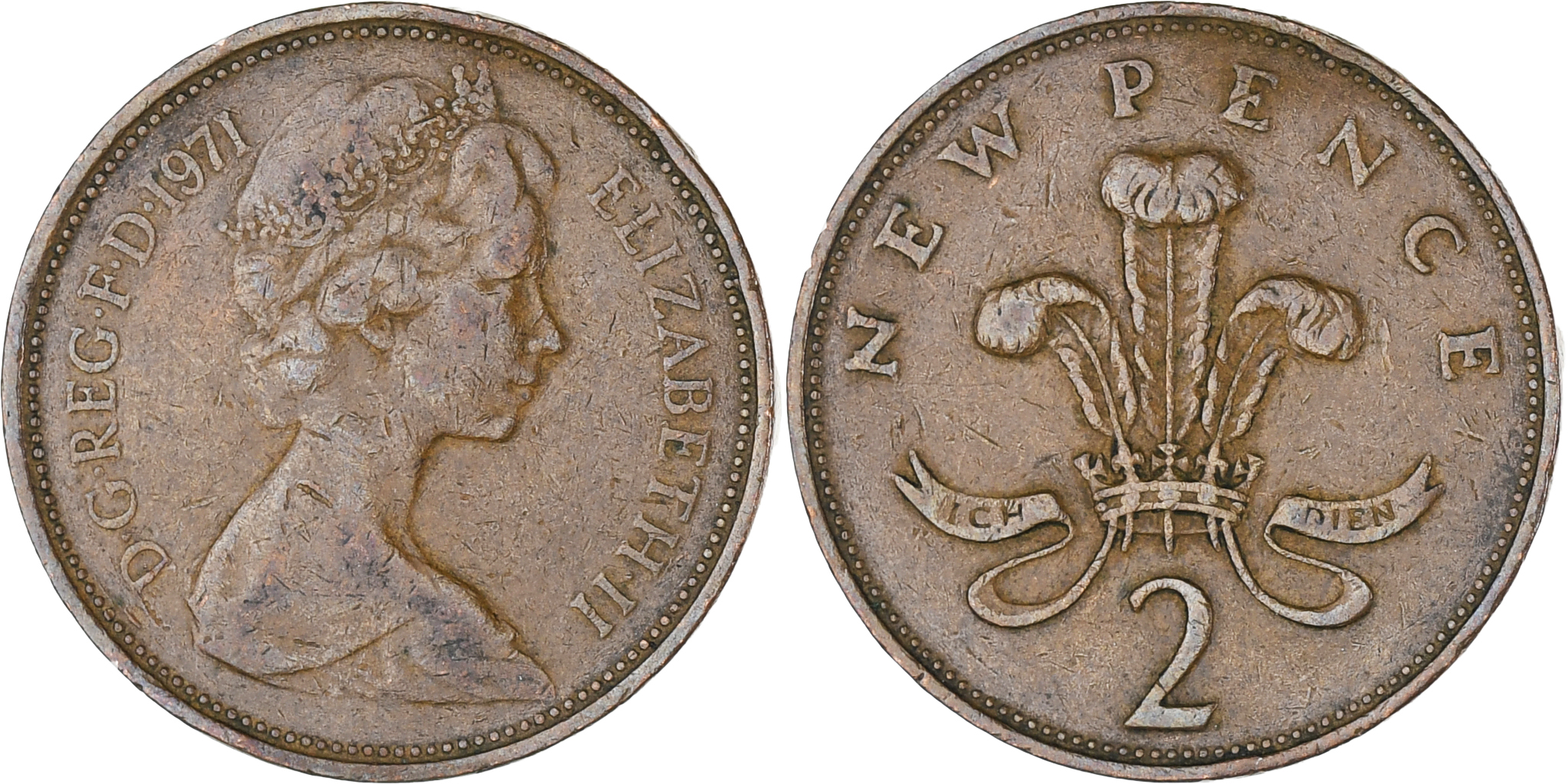 Coin, Great Britain, Elizabeth II, 2 New Pence, 1971