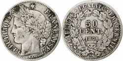 World Coins - France, 50 Centimes, Cérès, 1871, Bordeaux, Silver, , Gadoury:419, Le