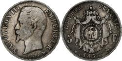 World Coins - France, Napoleon III, 5 Francs, Napoléon III, 1855, Strasbourg, Silver