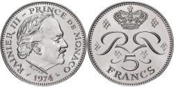 World Coins - Monaco, Rainier III, 5 Francs, 1974, Monaco, Cupronickel,