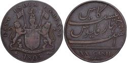 World Coins - British India, MADRAS PRESIDENCY, 20 Cash, 1803, Soho Mint, Copper,