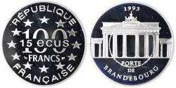 World Coins - Coin, France, Monnaie de Paris, Porte de Brandebourg, 100 Francs-15 Ecus, 1993