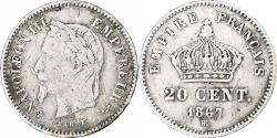 World Coins - France, Napoleon III, 20 Centimes, 1867, Strasbourg, Silver,
