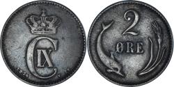 World Coins - Coin, Denmark, Christian IX, 2 Öre, 1874, Copenhagen, Dauphins,