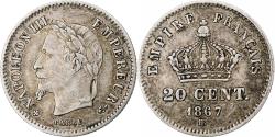 World Coins - France, Napoleon III, 20 Centimes, 1867, Strasbourg, , Silver