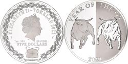 World Coins - Tokelau, Elizabeth II, 5 dollars, 1 oz, année du boeuf, 2021, Pobjoy Mint