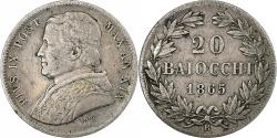 World Coins - ITALIAN STATES, PAPAL STATES, Pius IX, 20 Baiocchi, 1865, Rome, Silver