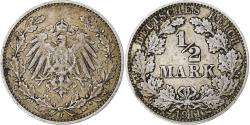 World Coins - GERMANY - EMPIRE, 1/2 Mark, 1911, Hamburg, , Silver, KM:17