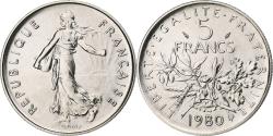 World Coins - France, 5 Francs, Semeuse, 1980, Monnaie de Paris, série FDC, Copper-nickel