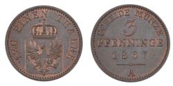World Coins - Coin, German States, PRUSSIA, Wilhelm I, 3 Pfennig, 1867, , Copper