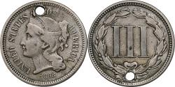 Us Coins - United States, Nickel 3 Cents, 1868, Philadelphia, Holed, Nickel,
