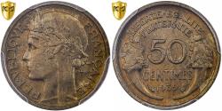 World Coins - France, 50 Centimes, Morlon, 1939, Paris, Aluminum-Bronze, PCGS,