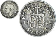World Coins - Coin, Great Britain, George VI, 6 Pence, 1946, , Silver, KM:852