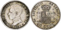 World Coins - Spain, Alfonso XIII, 50 Centimos, 1904, Madrid, Silver,