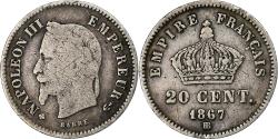 World Coins - France, Napoleon III, 20 Centimes, 1867, Strasbourg, Silver,
