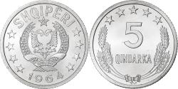 World Coins - Albania, 5 Qindarka, 1964, Aluminum,