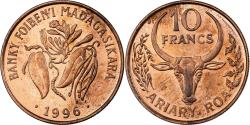 World Coins - Madagascar, 10 Francs, 2 Ariary, 1996, Copper Plated Steel, , KM:22