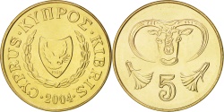 World Coins - Cyprus, 5 Cents, 2004, , Nickel-brass, KM:55.3