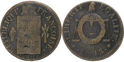 World Coins - France, Sol à la balance Françoise, 1793 / AN II, Strasbourg, Copper