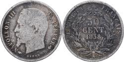World Coins - France, 50 Centimes, 1858, Paris, Silver, , Gadoury:414