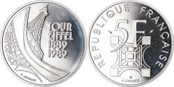 World Coins - Coin, France, Tour Eiffel, 5 Francs, 1989, Paris, BE, , Silver, KM:968a