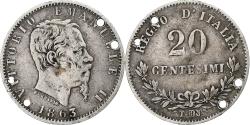 World Coins - Italy, Vittorio Emanuele II, 20 Centesimi, 1863, Torino, VG(8-10), Silver