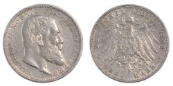 World Coins - Coin, German States, WURTTEMBERG, Wilhelm II, 3 Mark, 1909, Freudenstadt