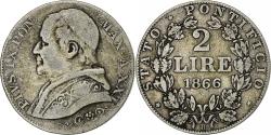 World Coins - ITALIAN STATES, PAPAL STATES, Pius IX, 2 Lire, 1866, Rome, Silver, VF(20-25)